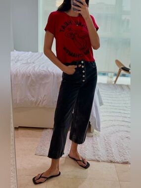Abercrombie & Fitch Black High-Waist Cropped Button-Fly Jeans - Dark Washed
